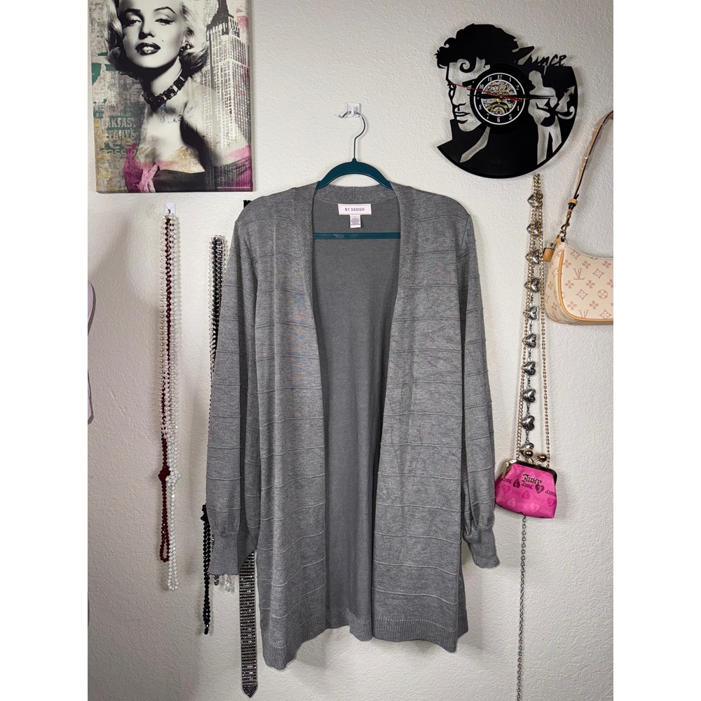 By Design Womens Gray Textured Open Front Longline Cardigan Sweater Size Large